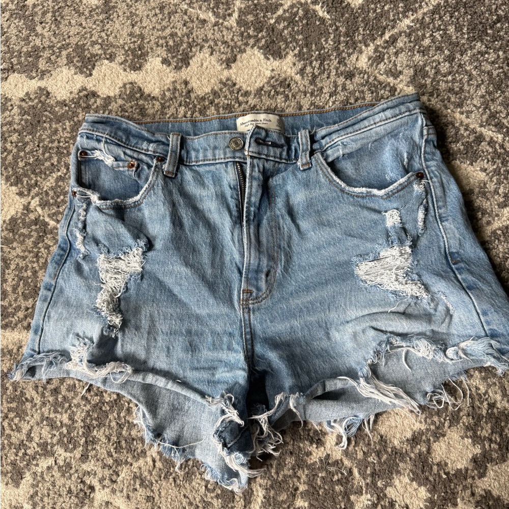 Abercrombie & Fitch Blue Jean Shorts Distressed High-Waisted